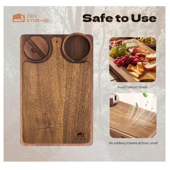 Acacia Wood Couch Arm Table Tray with Charcuterie Board & Phone Holder, Cup Slot - Picture 7 of 9